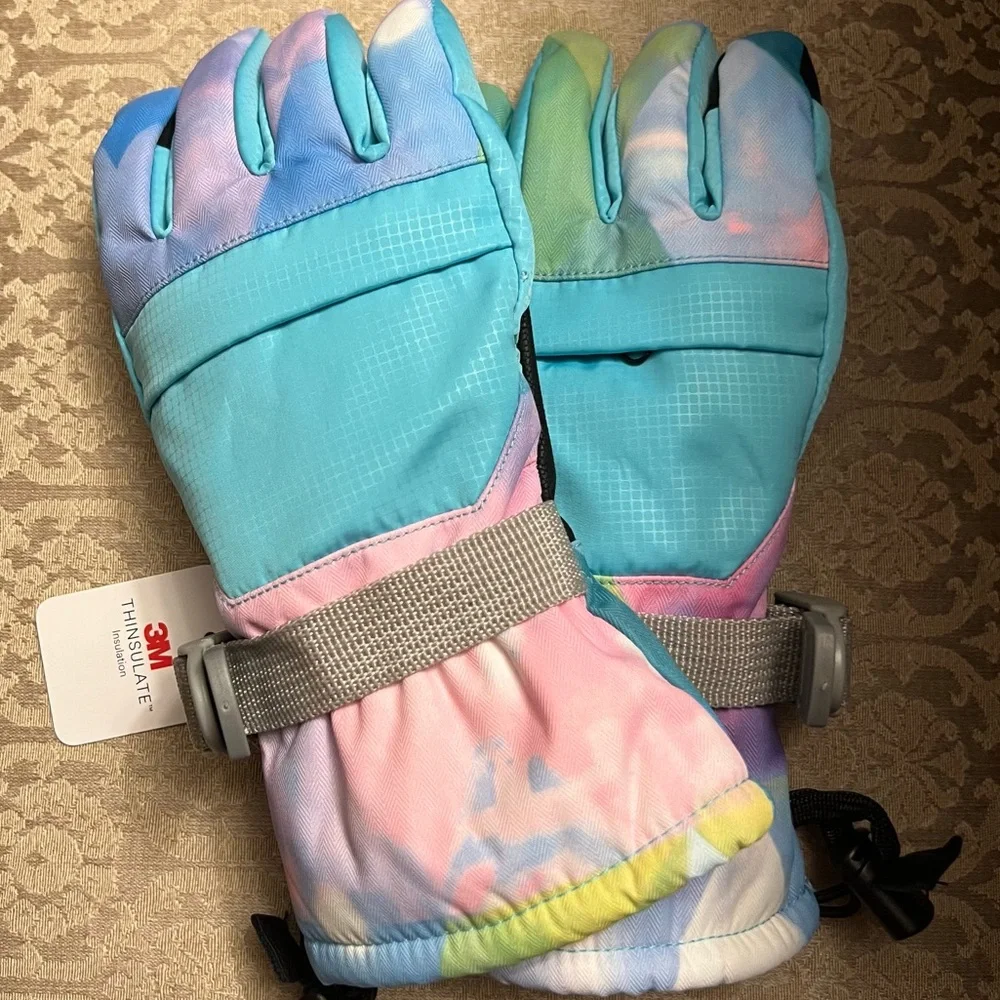 3M Thinsulate Kids Colorful Winter snow ski gloves multicolor/tie-dye XS NWT